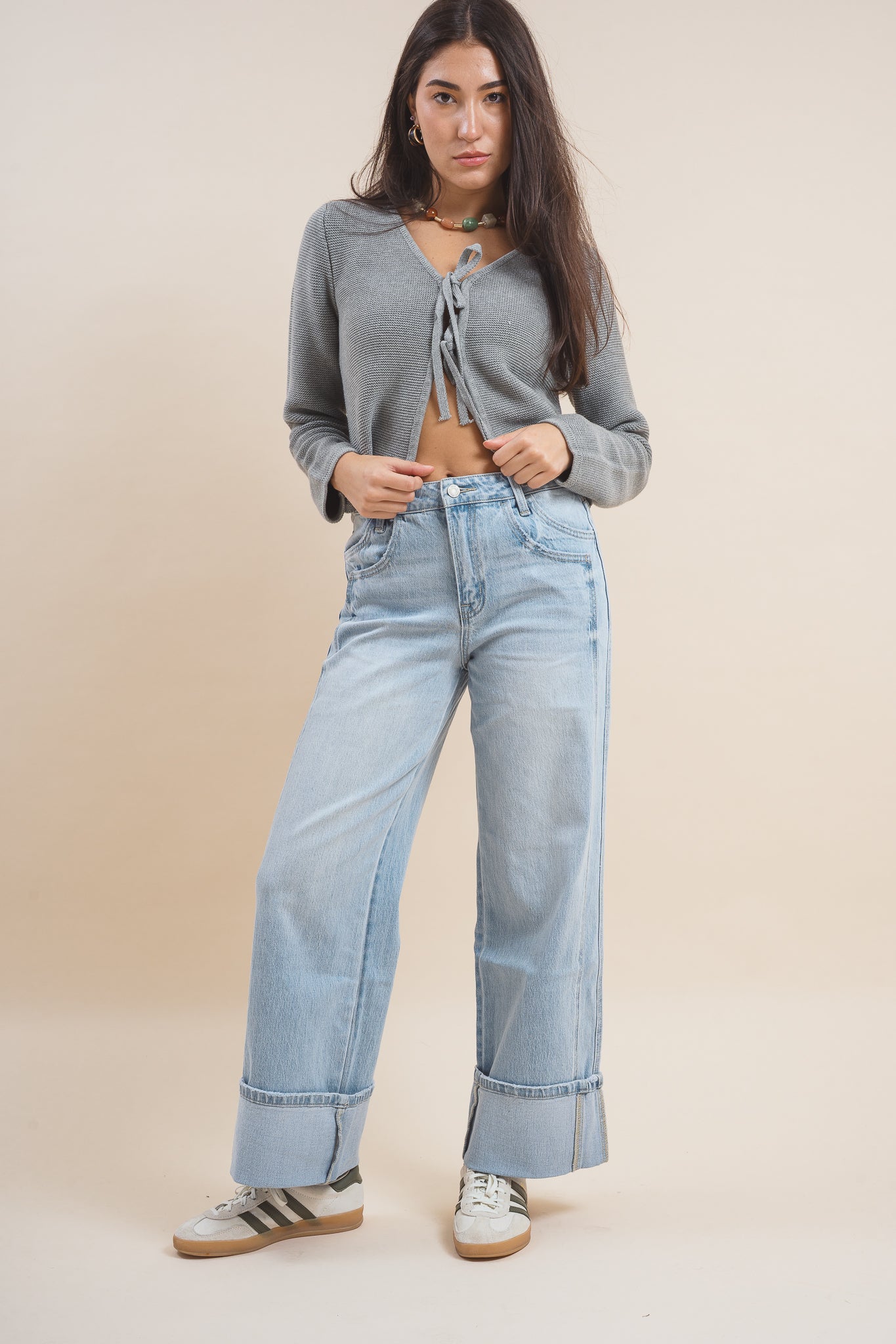 Super High Rise Cuffed Baggy Wide Jeans