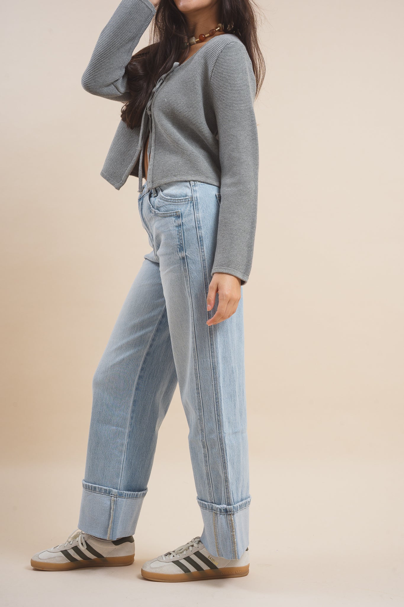 Super High Rise Cuffed Baggy Wide Jeans