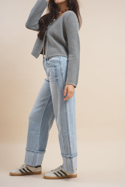 Super High Rise Cuffed Baggy Wide Jeans