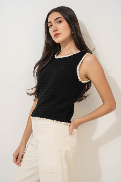 Contrast Trim Sweater Top