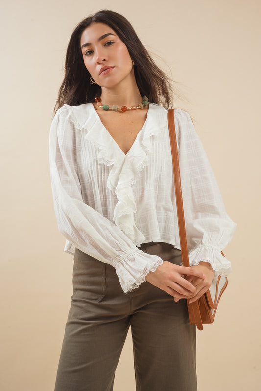 Della Ruffled V-neck Blouse