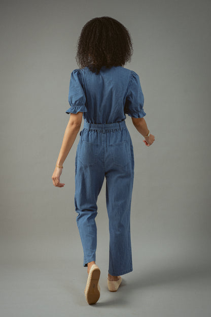 Denim Short Sleeve Jumpsuit