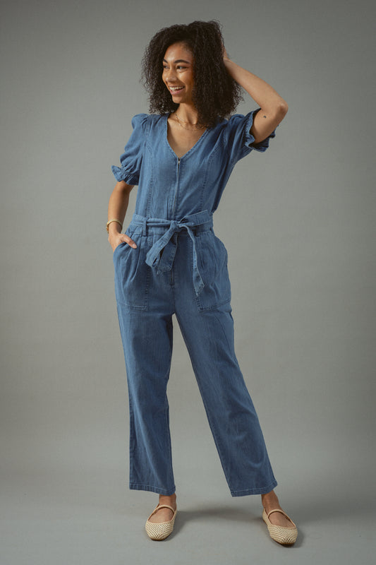 Denim Short Sleeve Jumpsuit
