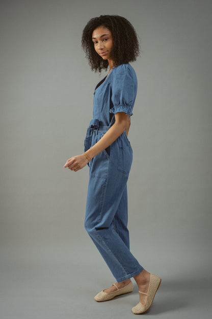 Denim Short Sleeve Jumpsuit