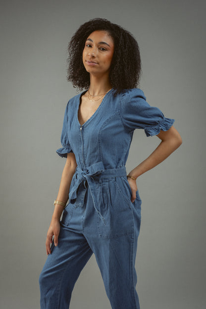 Denim Short Sleeve Jumpsuit