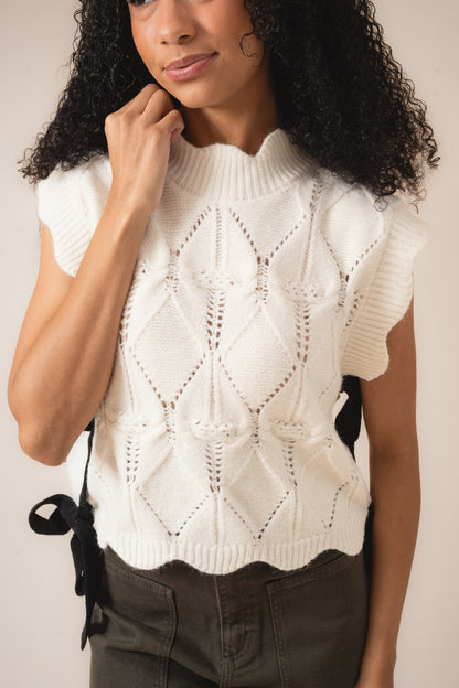 Scalloped Sweater Top with Tie Sides