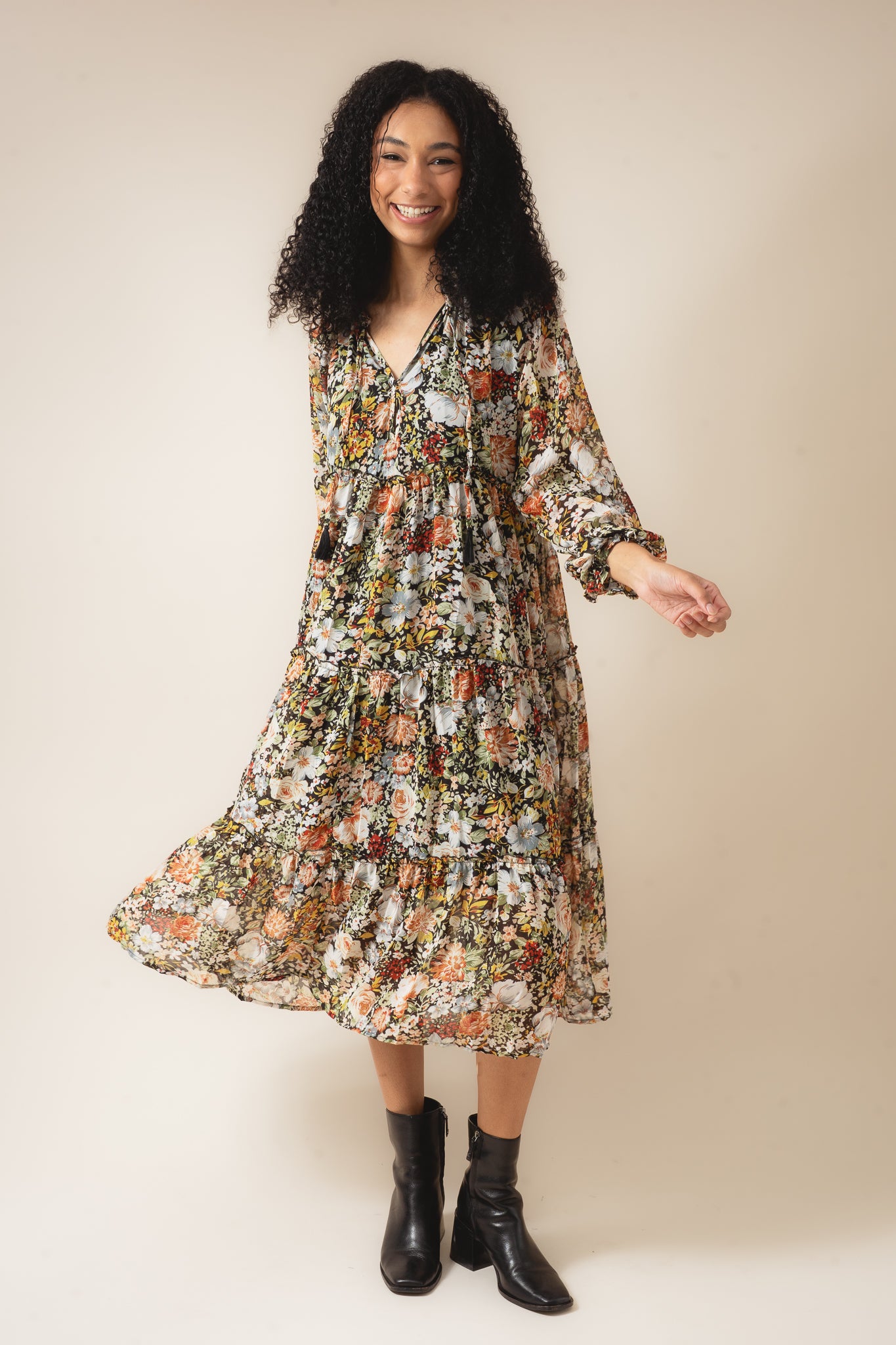 Floral Chiffon Midi Dress