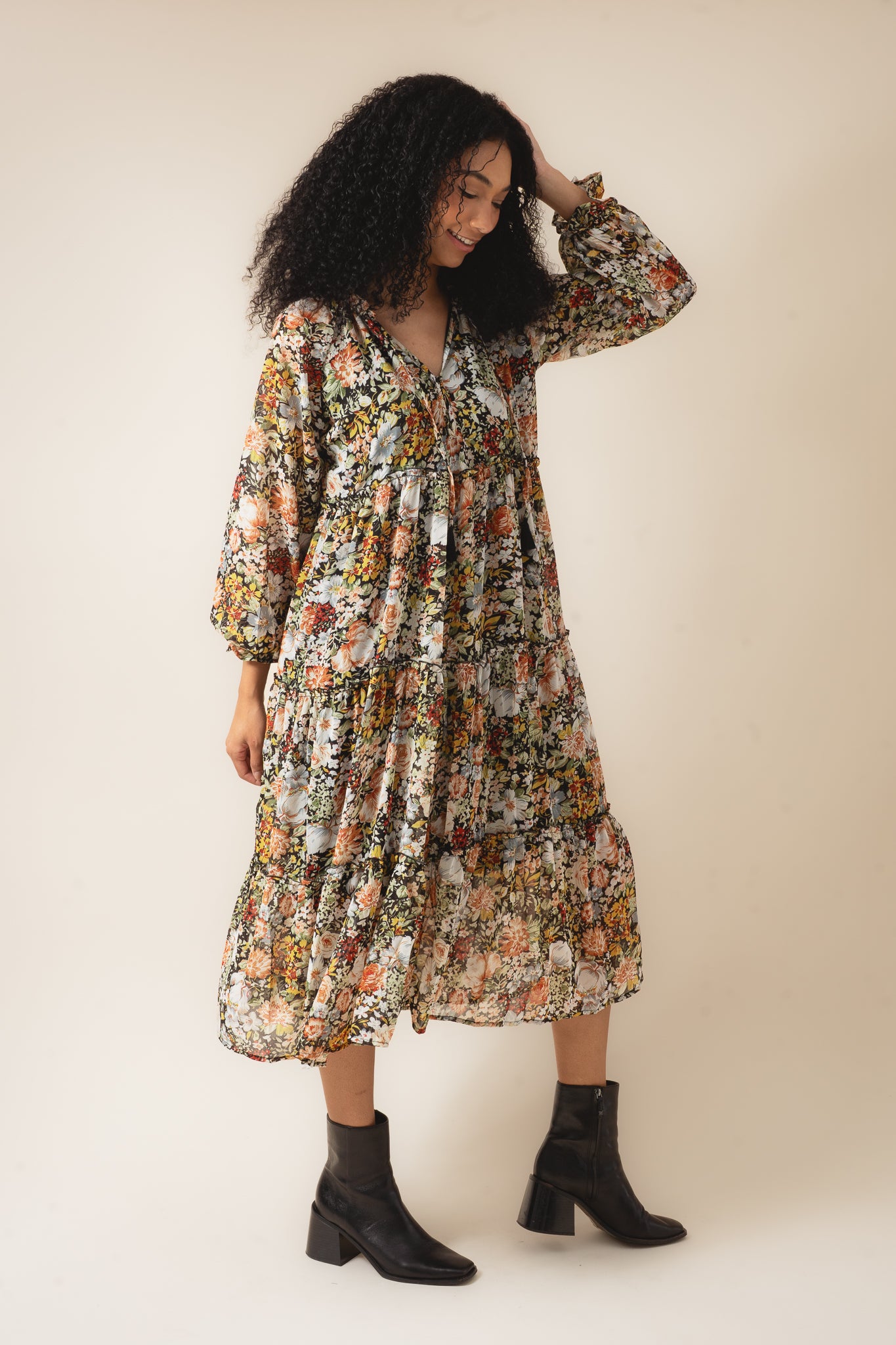 Floral Chiffon Midi Dress