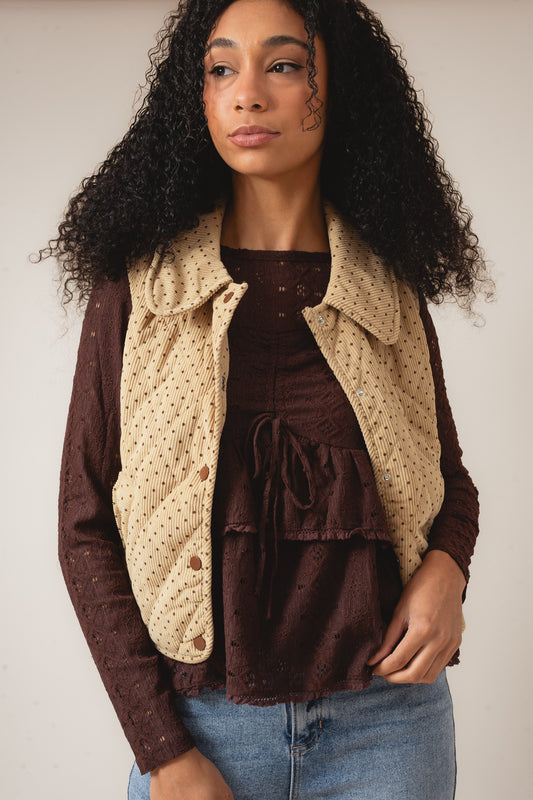 Polka Dot Quilted Corduroy Vest