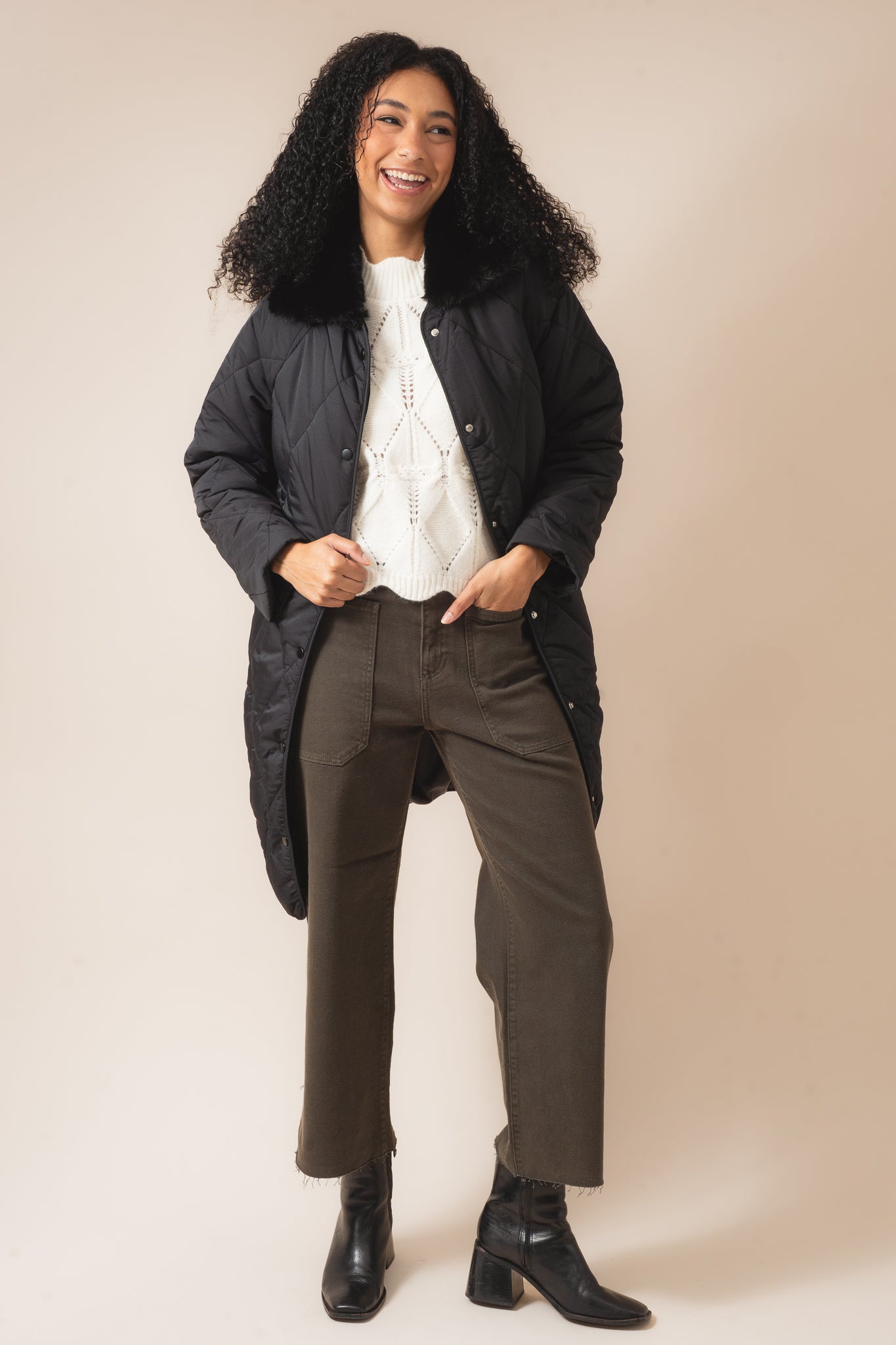 Faux Fur Collar Quilted Puffer Coat