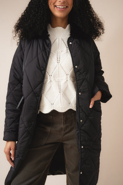 Faux Fur Collar Quilted Puffer Coat