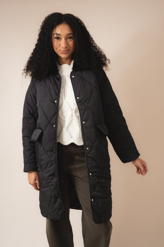 Faux Fur Collar Quilted Puffer Coat