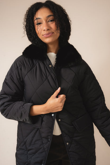 Faux Fur Collar Quilted Puffer Coat