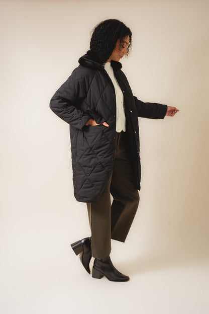 Faux Fur Collar Quilted Puffer Coat