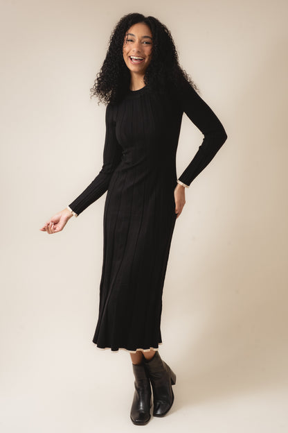 Solid Ribbed Knit Maxi Sweater Dress