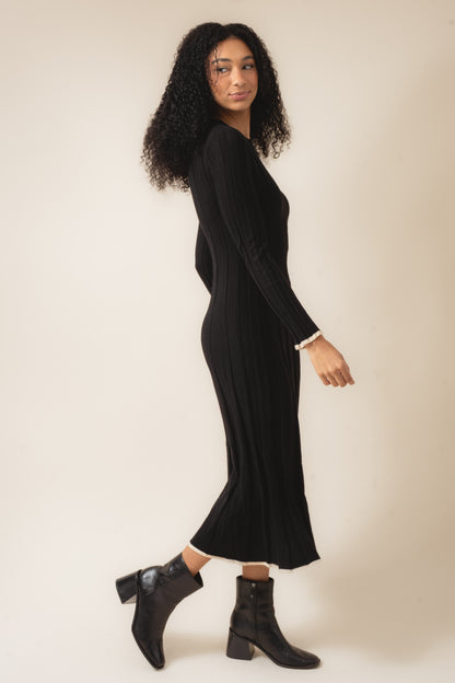 Solid Ribbed Knit Maxi Sweater Dress