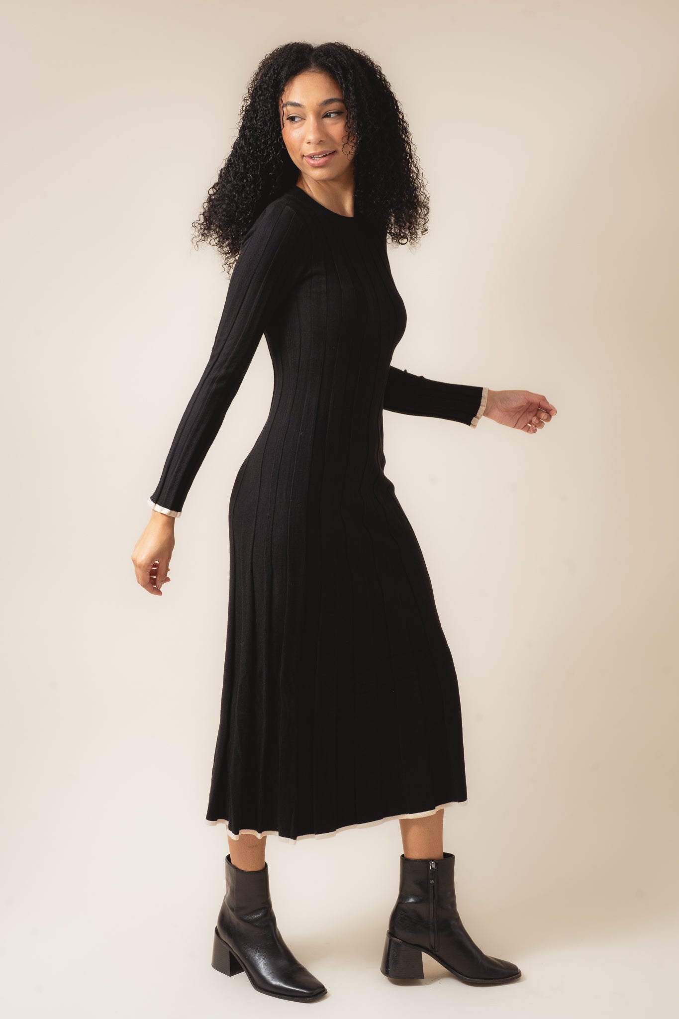 Solid Ribbed Knit Maxi Sweater Dress