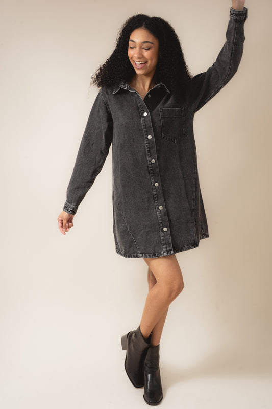 Washed Black Denim Dress