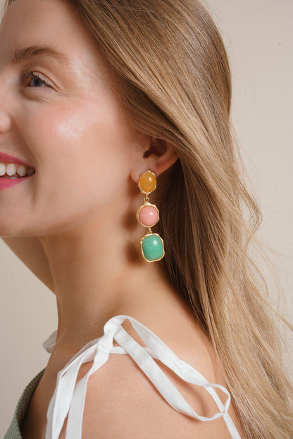 Multi Color Stone Drop Earrings