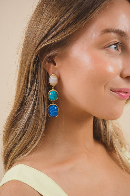 Multi Color Stone Drop Earrings