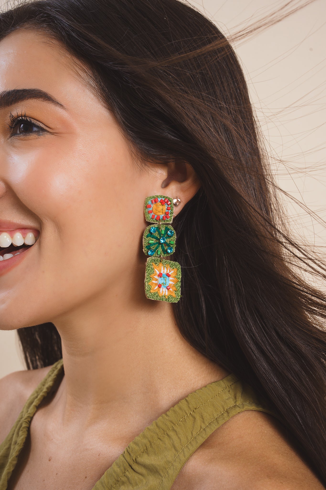 Embroidered Crochet Drop Earrings