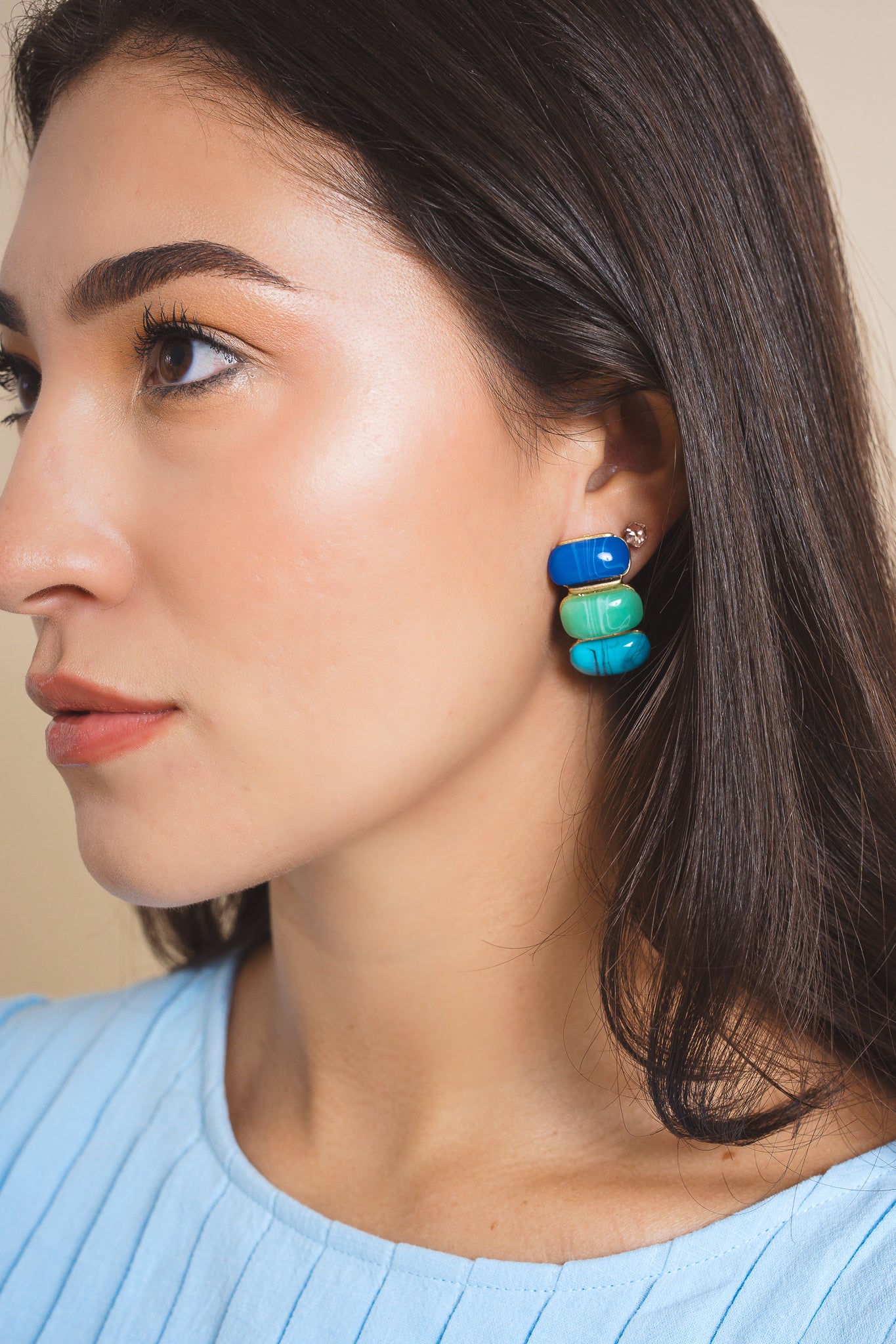 Chunky Marbled Resin Oval Stacked Earrings