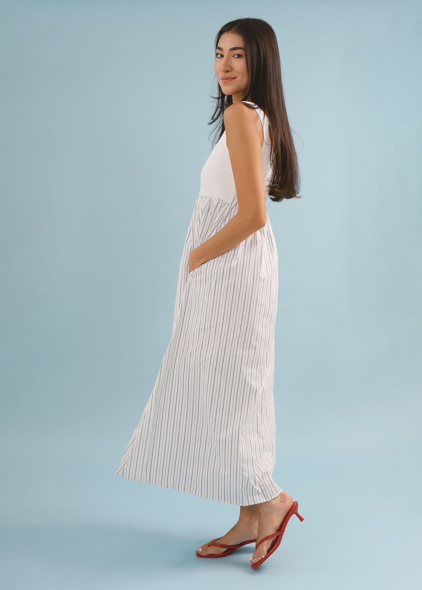 Ribbed Knit Bodice Maxi Dress