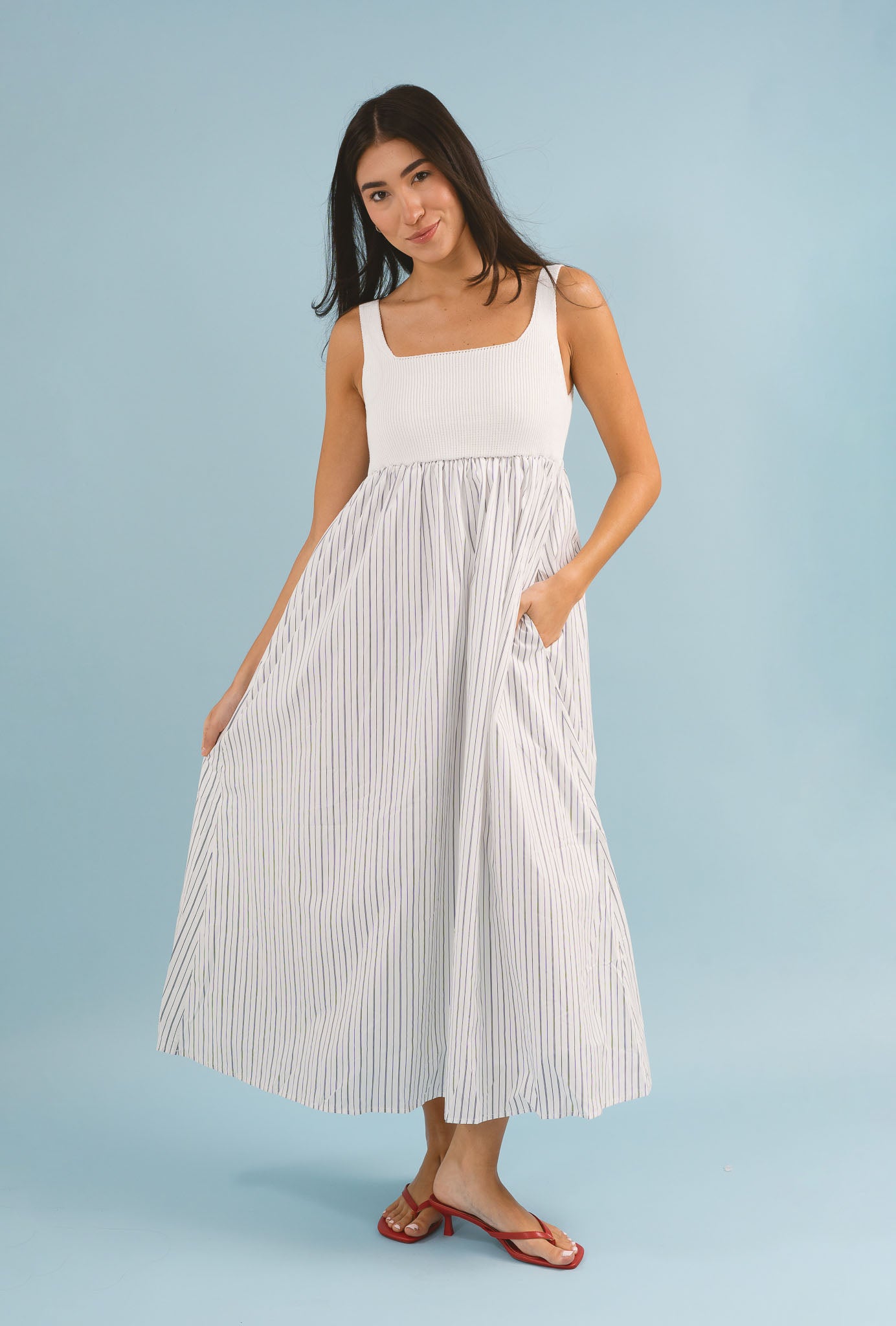 Ribbed Knit Bodice Maxi Dress