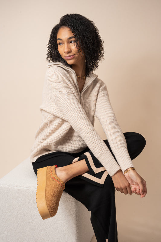 Waffle Half Zip Sweater