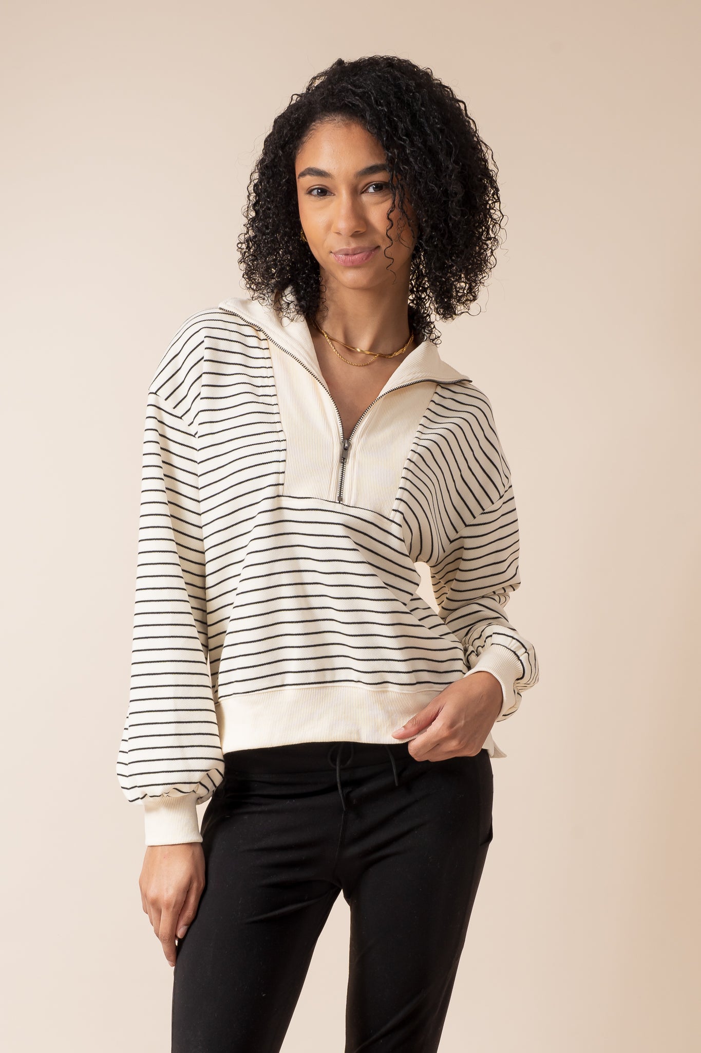 Half-Zip Striped Terry Pullover