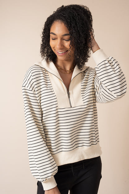 Half-Zip Striped Terry Pullover